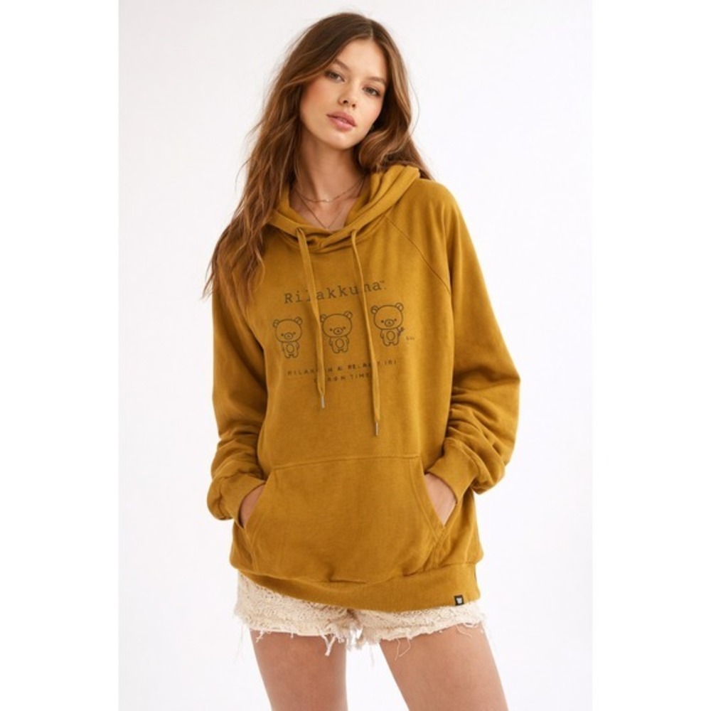 San‎ X Rilakkuma Hoodie Mustard Yellow Graphic Bear Pullover Women's Size M